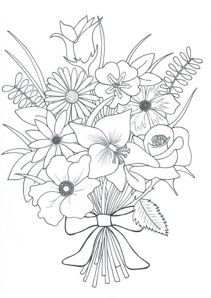 Desenho de Buque de Flores Lindo para Colorir e Imprimir e Pintar