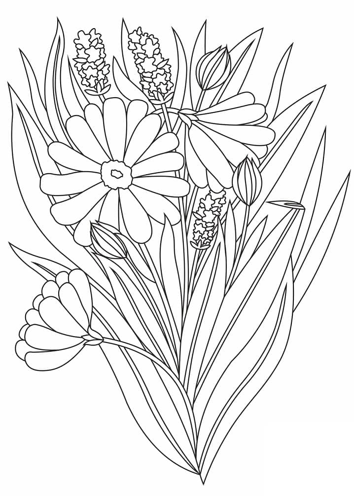 Desenho de Buque de Flores para Colorir e Pintar com Tinta Guache