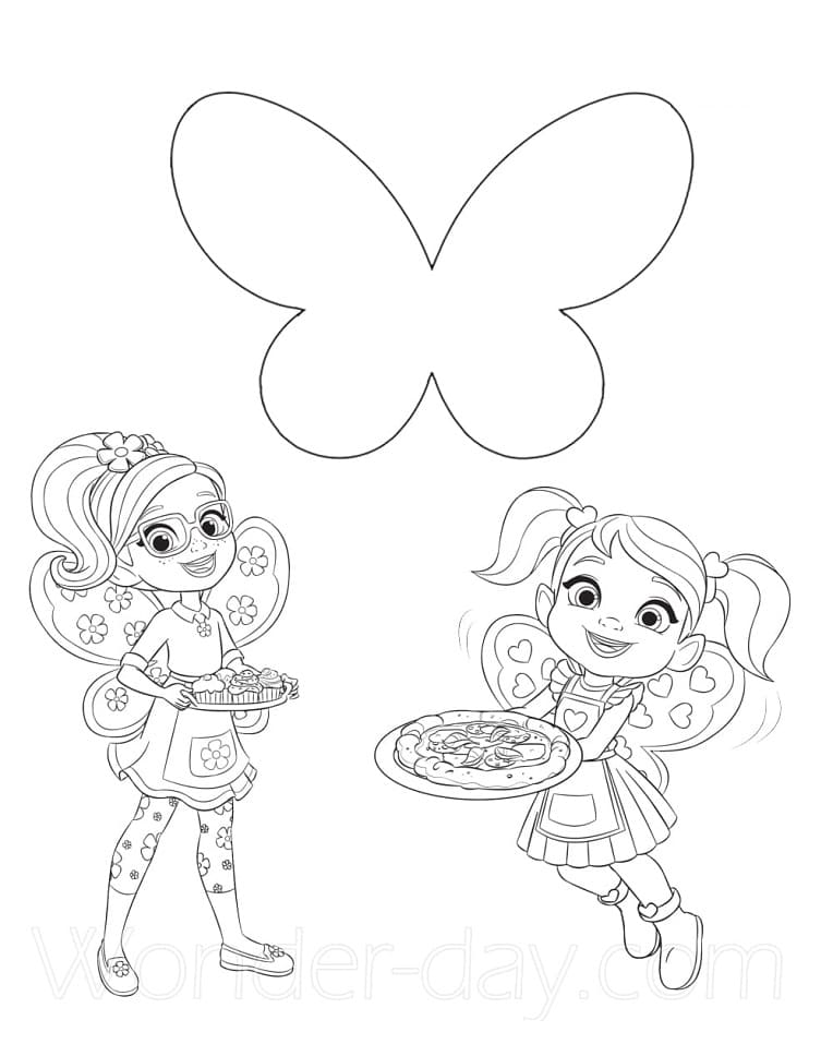 Desenho de Poppy e Cricket de Butterbeans Café para Colorir