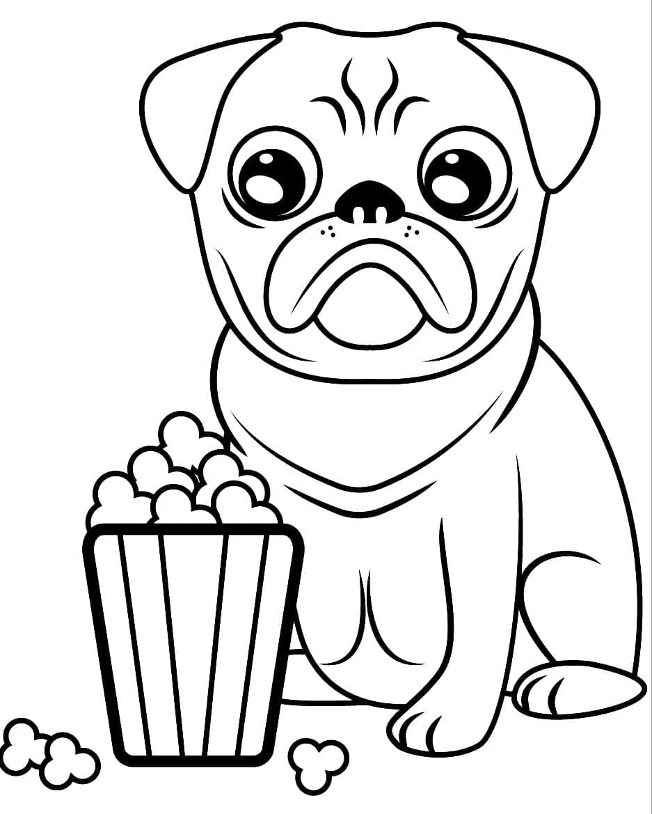 Desenho de Pug e Pipocá para Colorir e Pintar