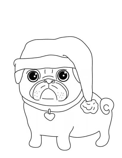 Desenho de Pug no Natal para Colorir e Pintar