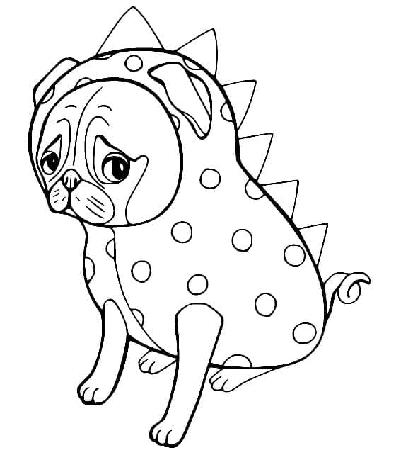 Desenho de Pug Triste para Colorir e Pintar