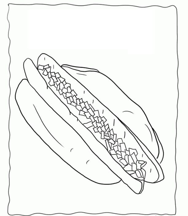 Desenho de Cachorro Quente Delicioso para Colorir e Pintar com Tinta Guache