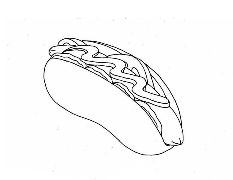 Desenho de Cachorro Quente Delicioso para Colorir Usando Giz de Cera e Pintar