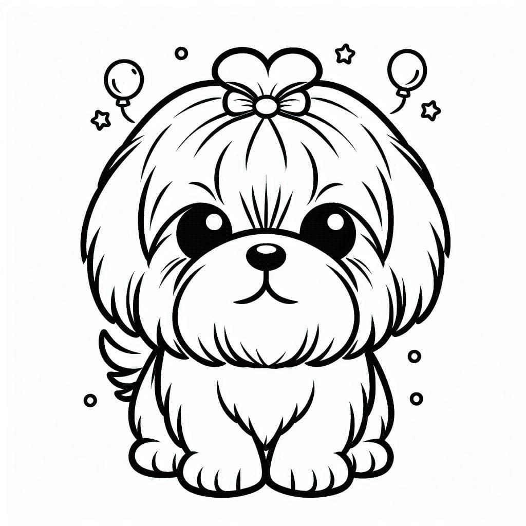 Desenho de Cachorro Shih Tzu Feliz para Colorir e Pintar