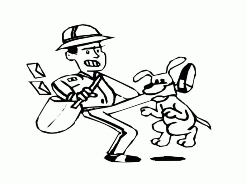 Desenho Carteiro e Cachorro para Colorir e Pintar