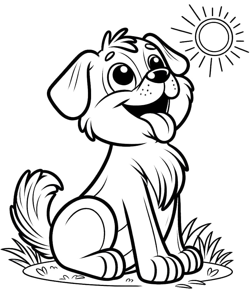 Desenho de Cachorro Alegre para Colorir e Pintar