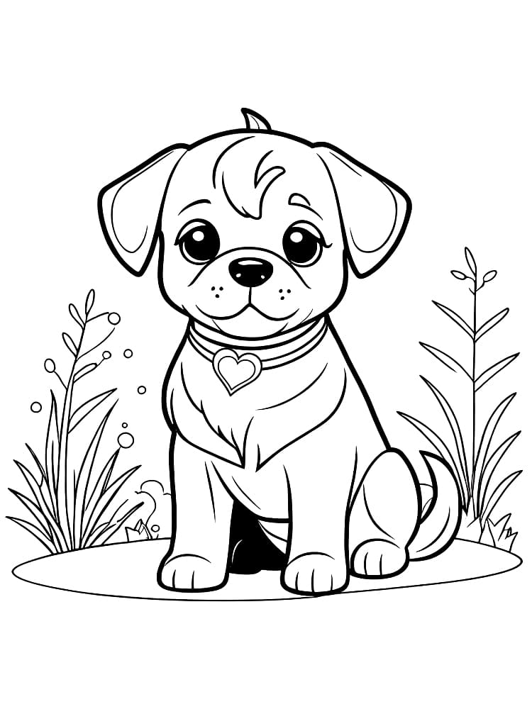 Desenho de Cachorro Amigável para Colorir e Pintar