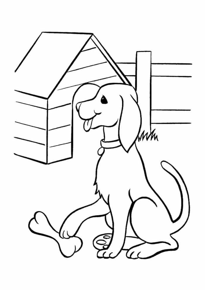 Desenho de Cachorro com Osso para Colorir e Pintar