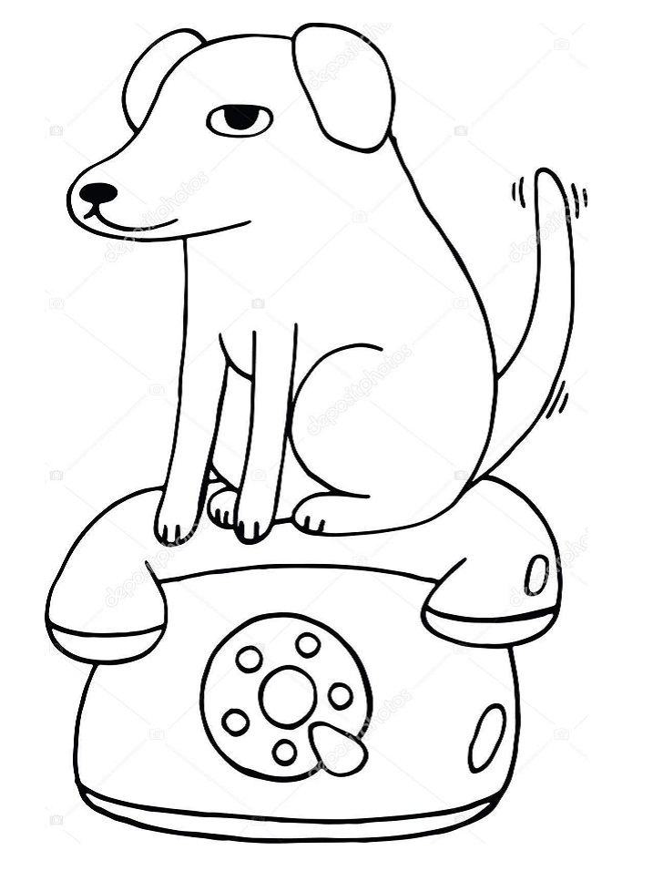 Desenho de Cachorro e Telefone para Colorir e Imprimir e Pintar