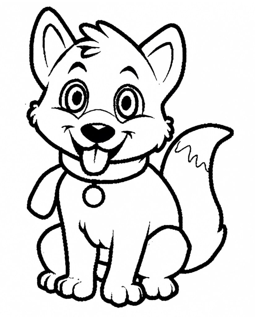 Desenho de Cachorro Está Sorrindo para Colorir e Pintar