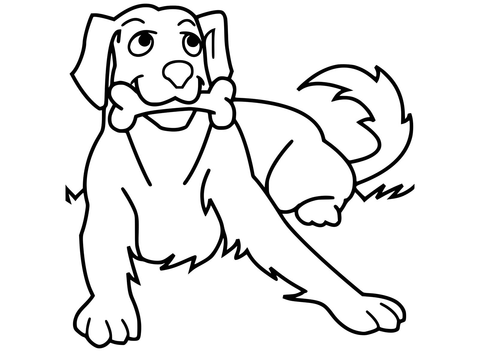 Desenho de Cachorro Mordendo Osso para Colorir e Imprimir e Pintar