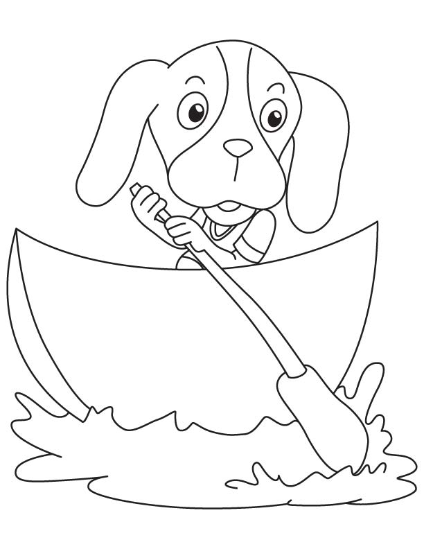 Desenho de Cachorro no Barco para Colorir e Imprimir e Pintar