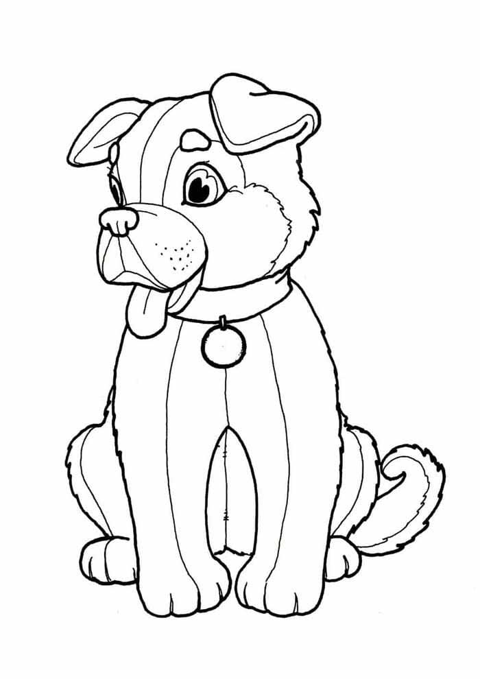 Desenho de Cachorro Sentado para Colorir e Pintar