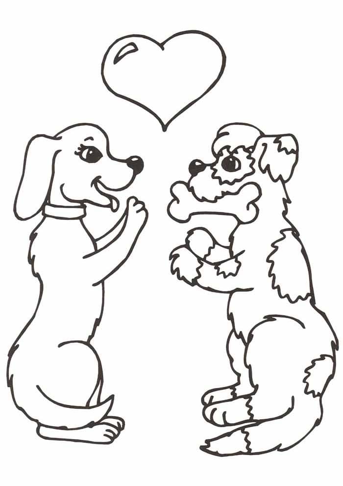 Desenho de Dois Cachorros para Colorir e Pintar
