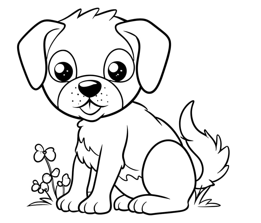 Desenho de Imagem de Cachorro Fofo para Colorir e Pintar