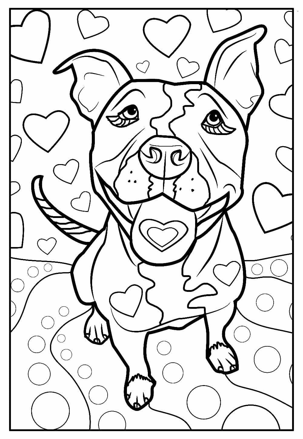 Desenho de Lindo Cachorro Pitbull para Colorir e Pintar