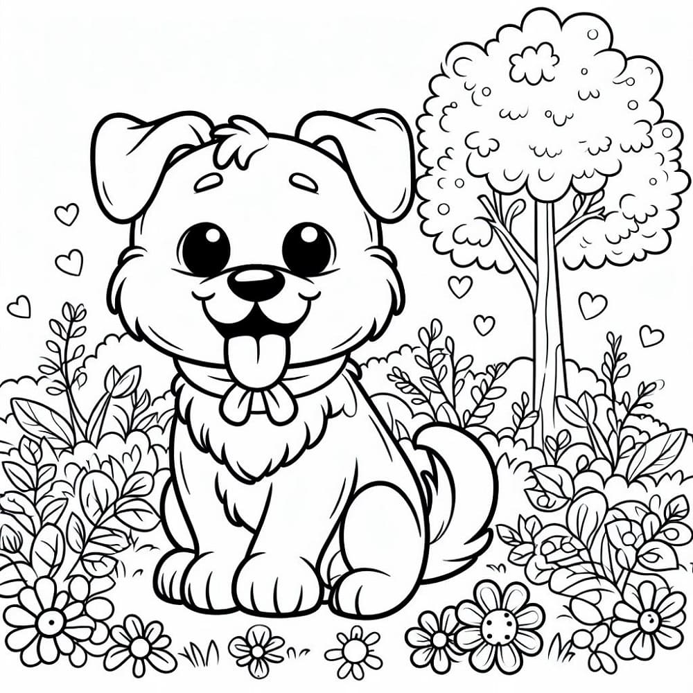 Desenho de um Cachorro Alegre para Colorir e Pintar