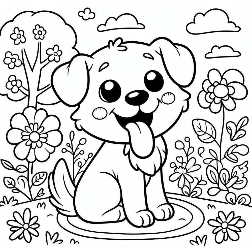Desenho de um Cachorro Muito Fofo para Colorir e Pintar