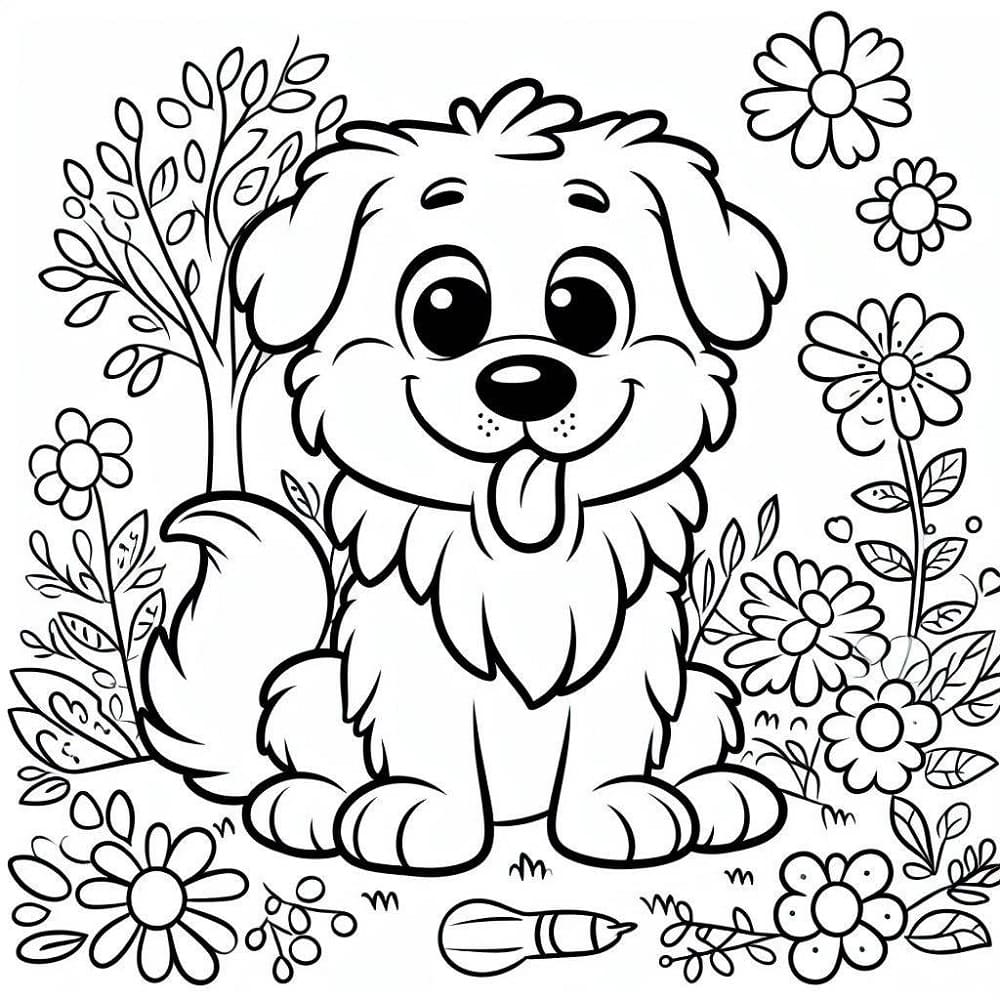 Desenho de um Cachorro Sorridente para Colorir e Pintar