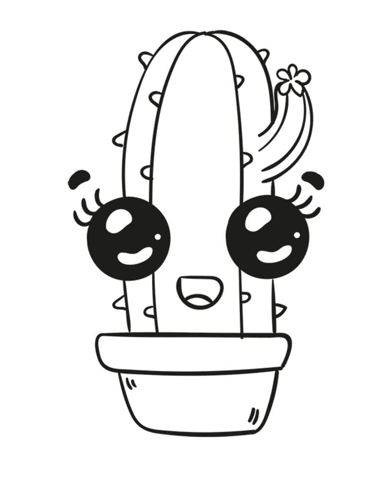 Desenho de Cacto Kawaii para Colorir e Pintar