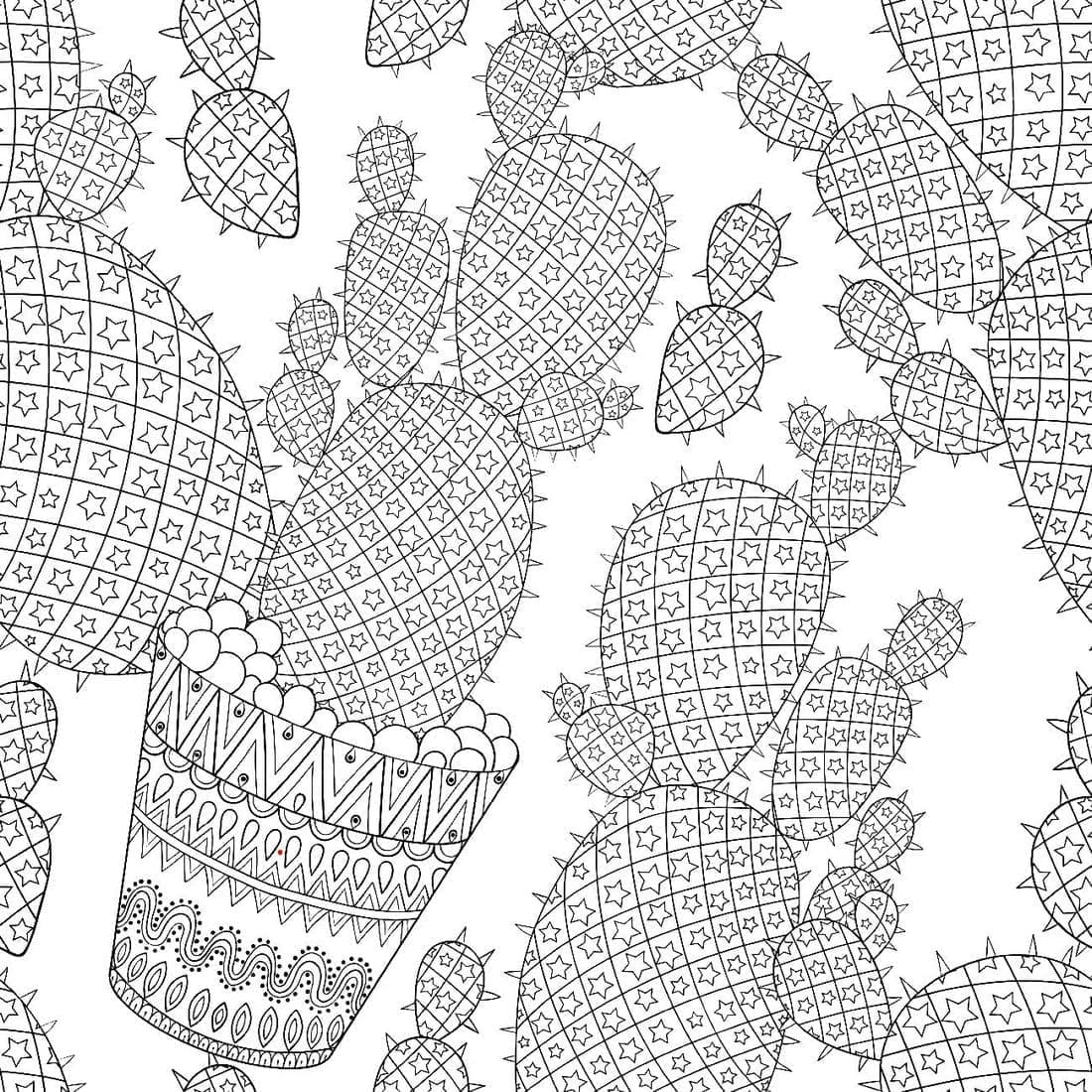 Desenho de Cactos Antiestresse para Colorir e Pintar