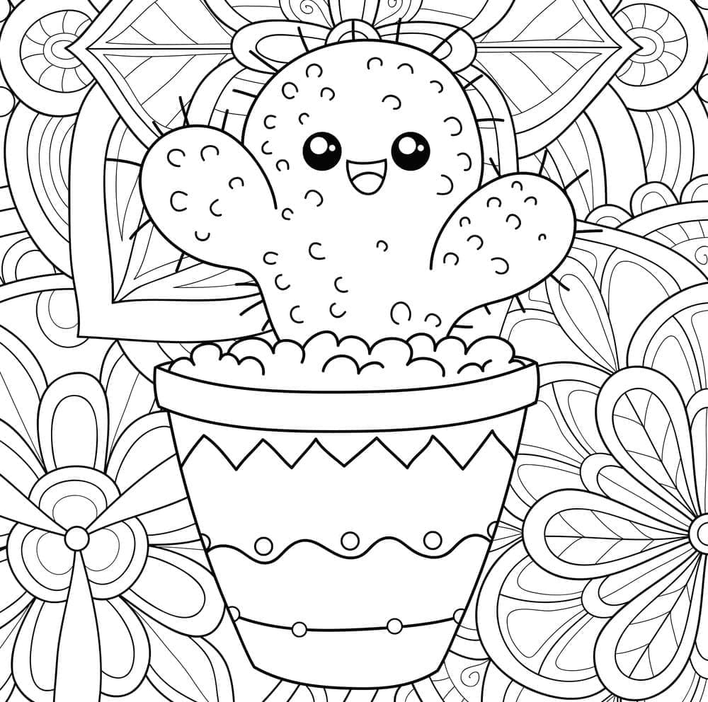 Desenho de um Cacto Fofo para Colorir e Pintar