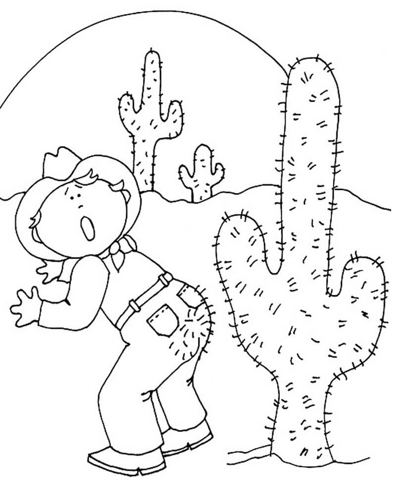 Desenho Cacto e Cowboy para Colorir e Pintar