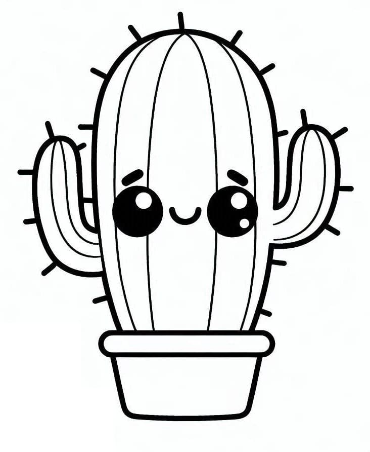 Desenho de Cacto Kawaii para Colorir em Pdf e Pintar