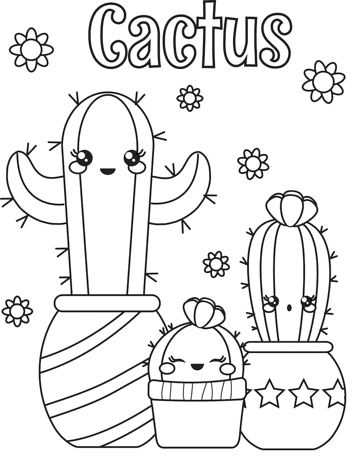 Desenho de Três Cactus para Pintar Grátis