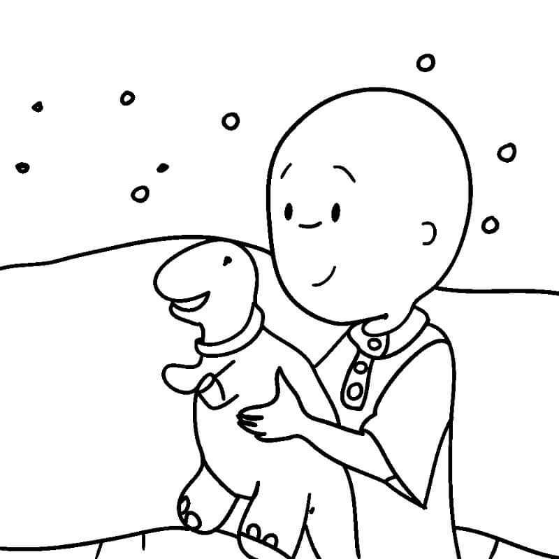 Desenho de Caillou Brincando com Dinossauro para Colorir e Pintar