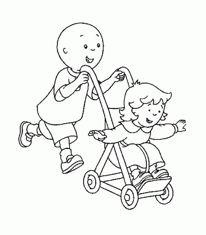 Desenho de Caillou Brincando com Sarah para Colorir e Pintar