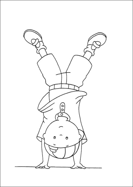 Desenho de Caillou Fazendo Acrobacia para Colorir e Pintar