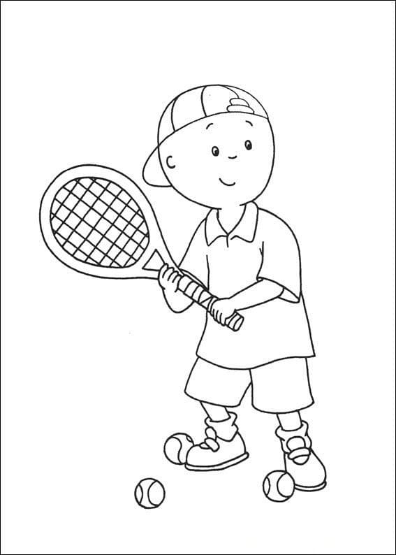 Desenho de Caillou Jogando Tênis para Colorir em Pdf e Pintar