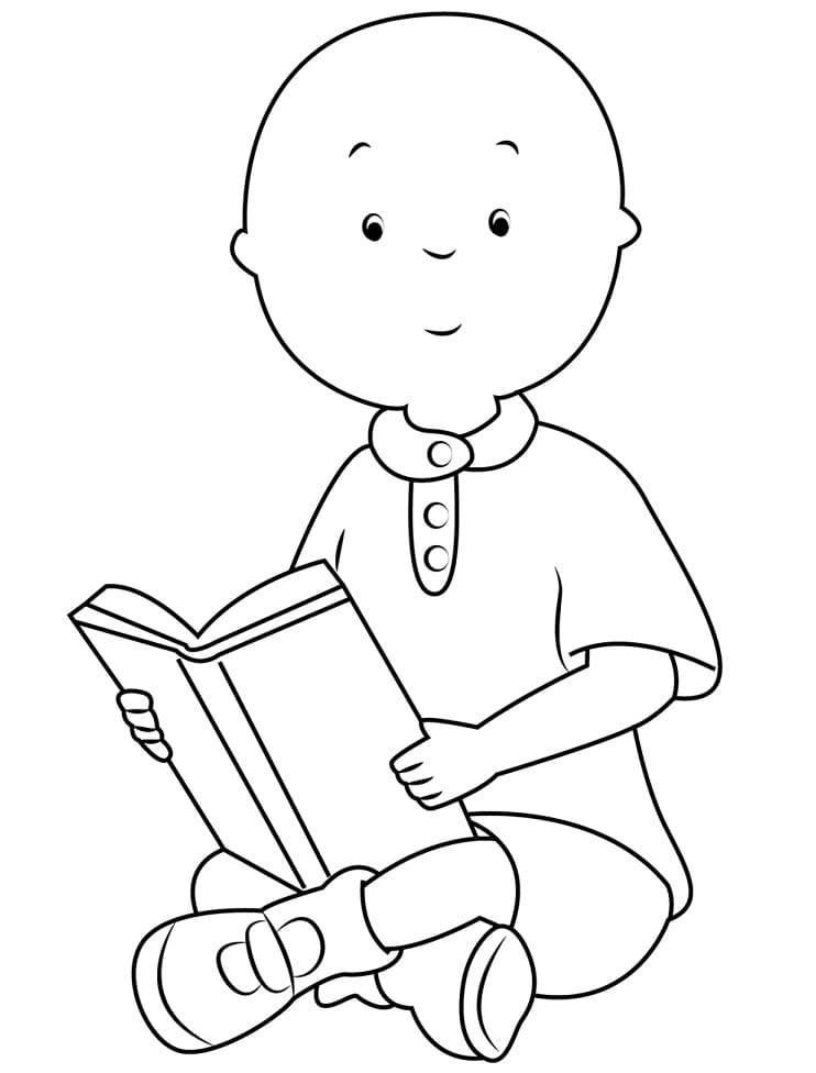 Desenho de Caillou Lendo Livro para Colorir e Pintar