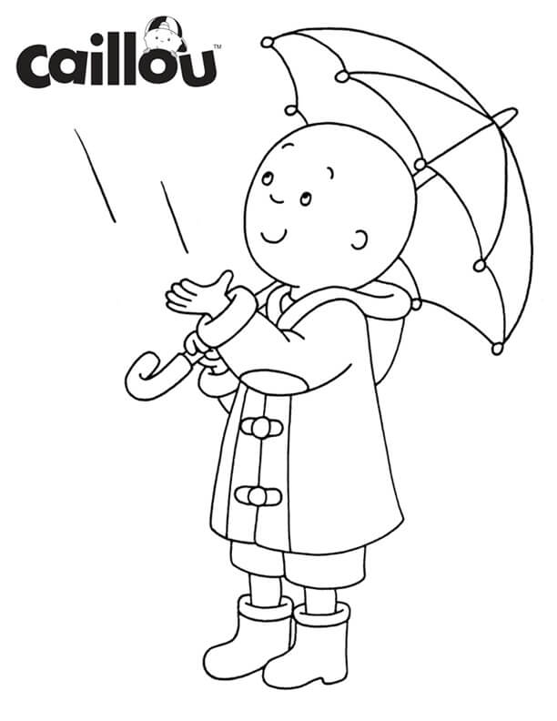 Desenho de Caillou na Chuva para Colorir Grátis e Pintar