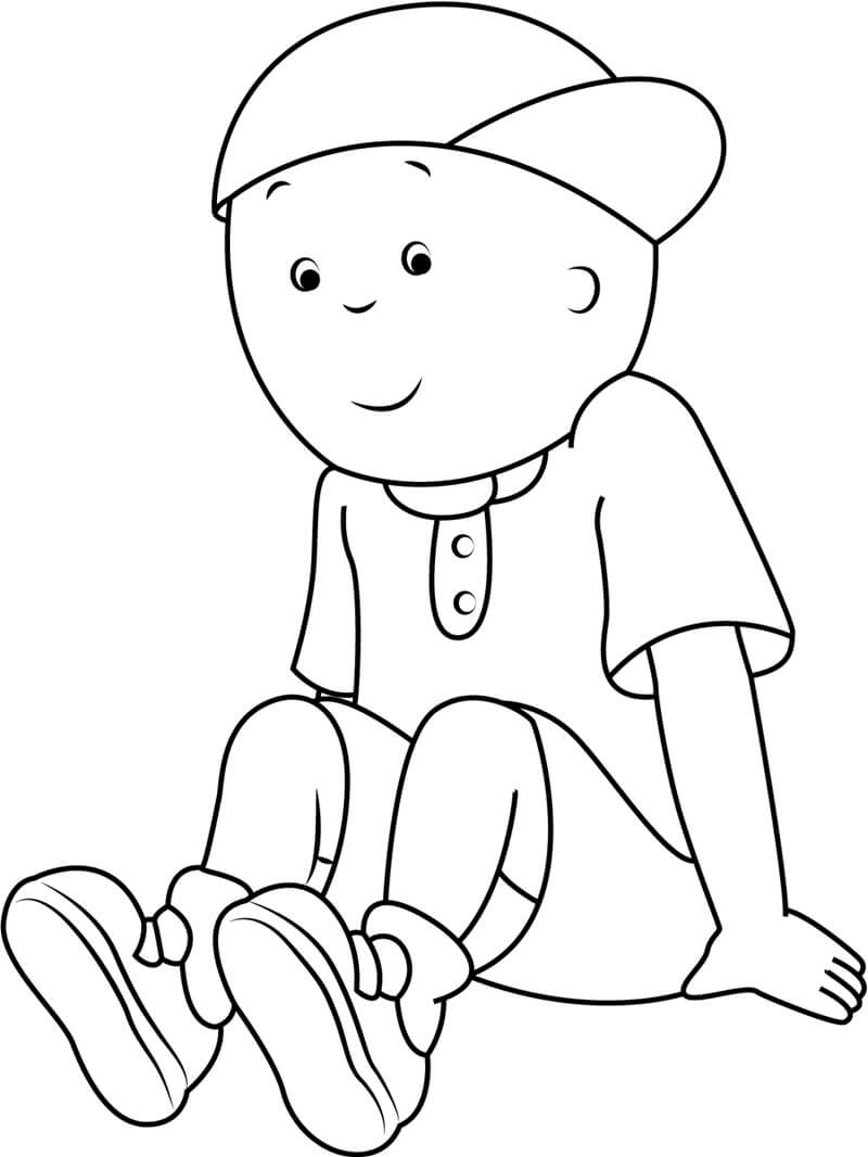 Desenho de Caillou Sentado no Chão para Pintar