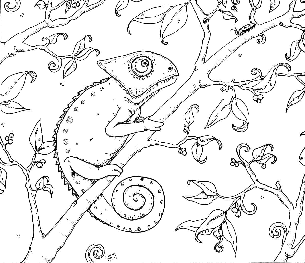 Desenho Camaleão Fofinho para Colorir e Pintar