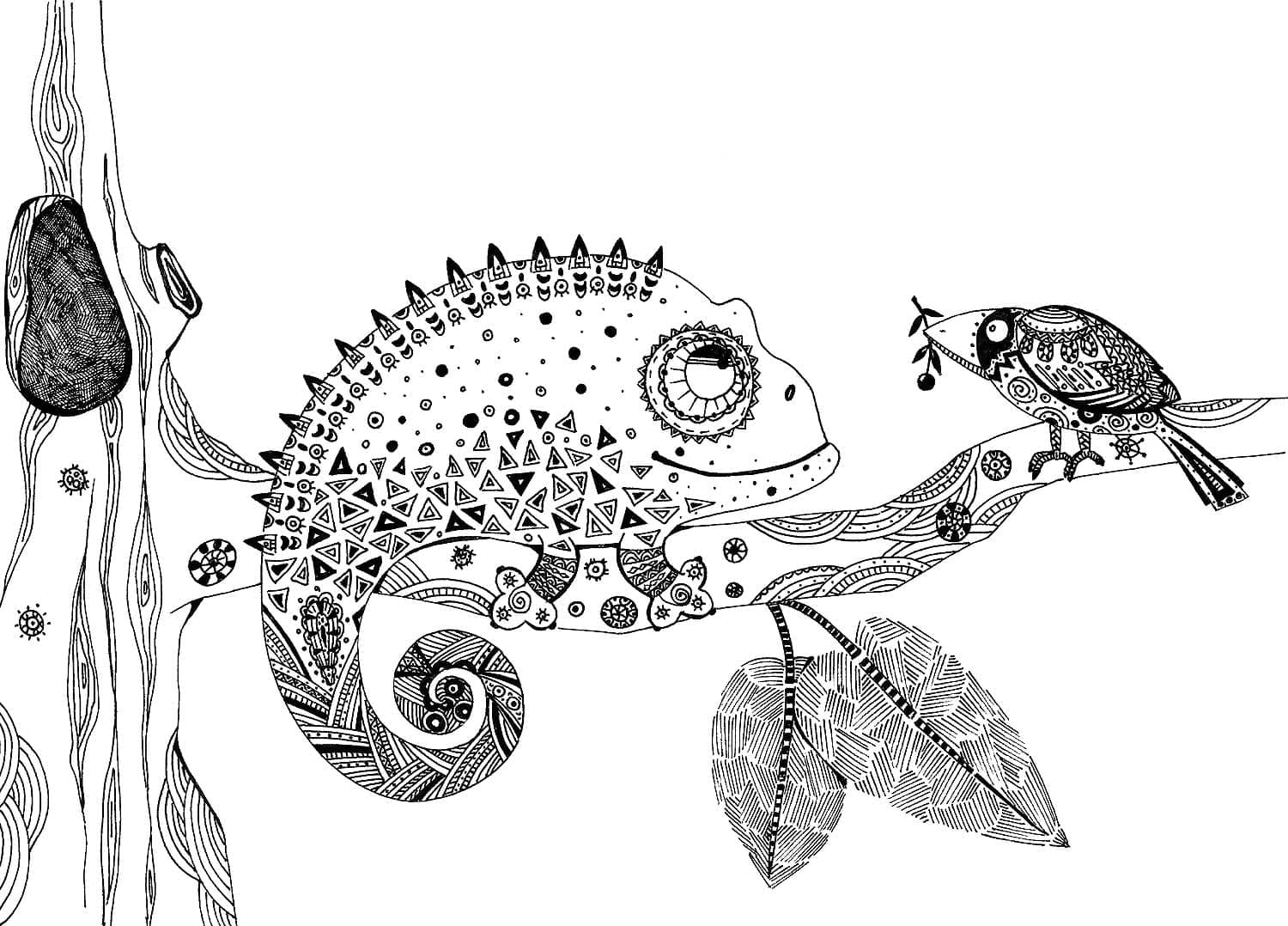 Desenho de Camaleão para Colorir com Lápis de Cor e Imprimir e Pintar