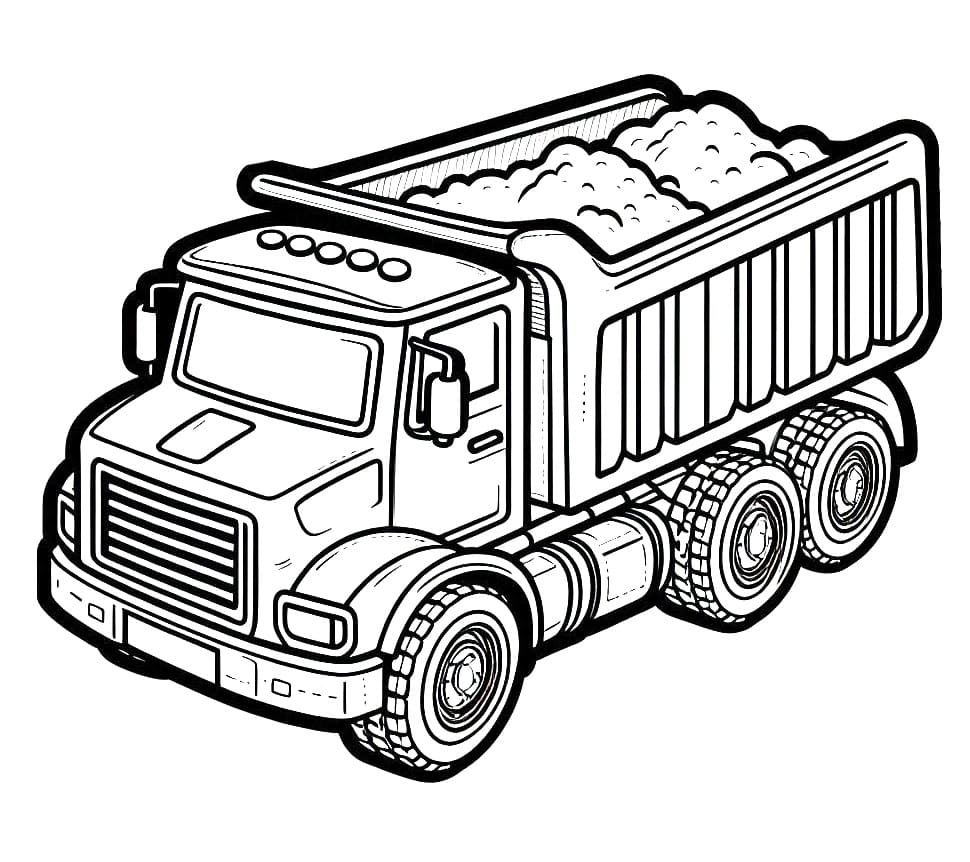 Desenho de Caminhão Caçamba para Crianças de 1 Ano para Colorir e Pintar