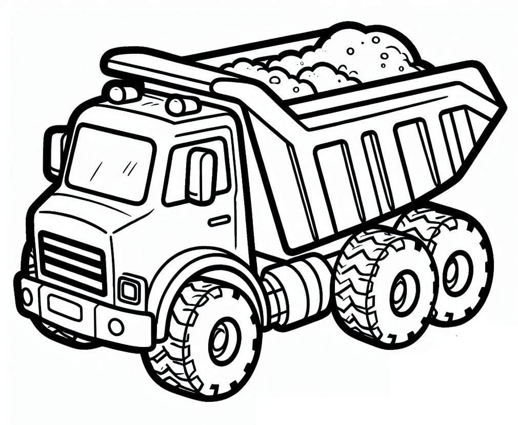 Desenho de Caminhão Caçamba para Crianças de 3 Anos para Colorir e Pintar