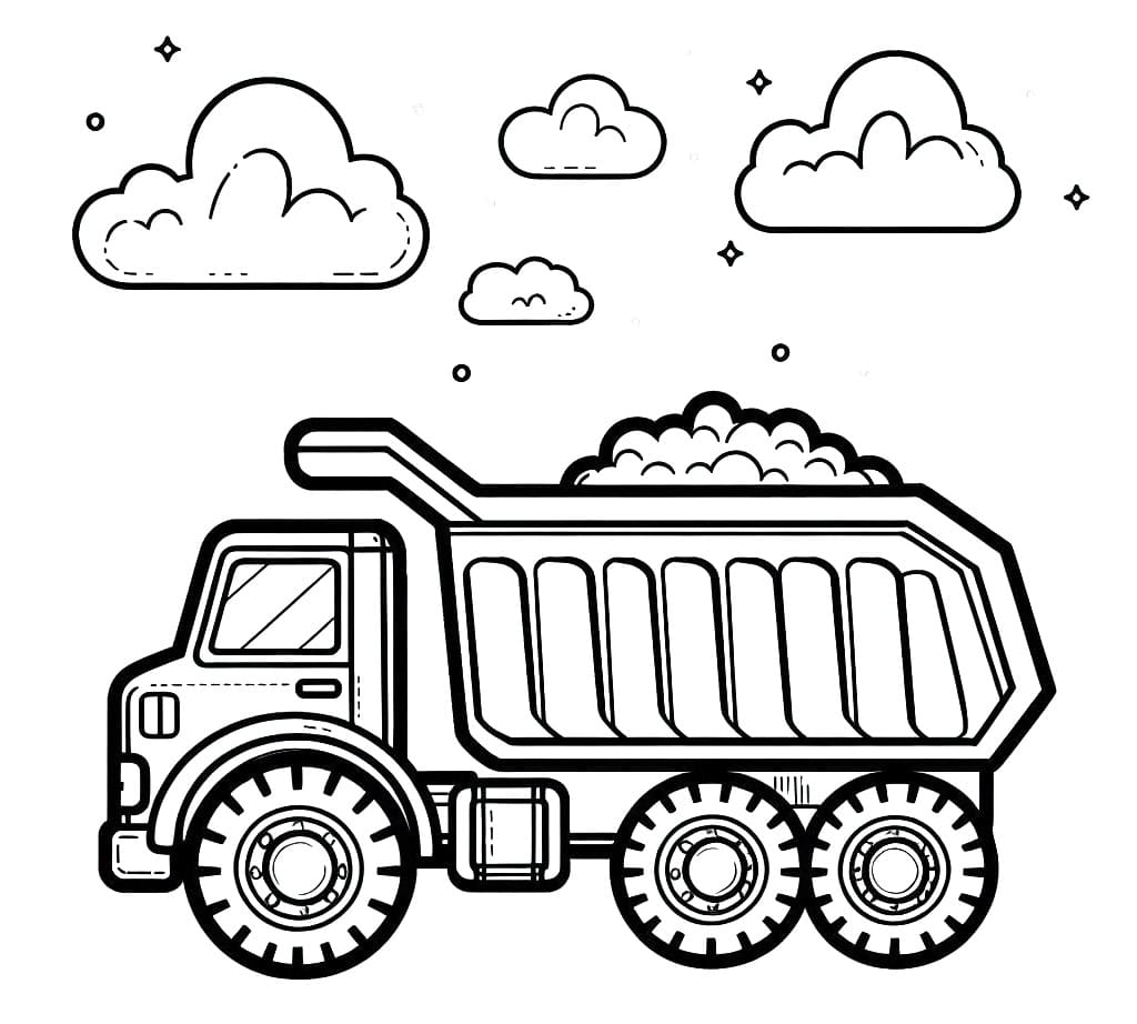 Desenho de Caminhão Caçamba para Crianças para Colorir e Pintar