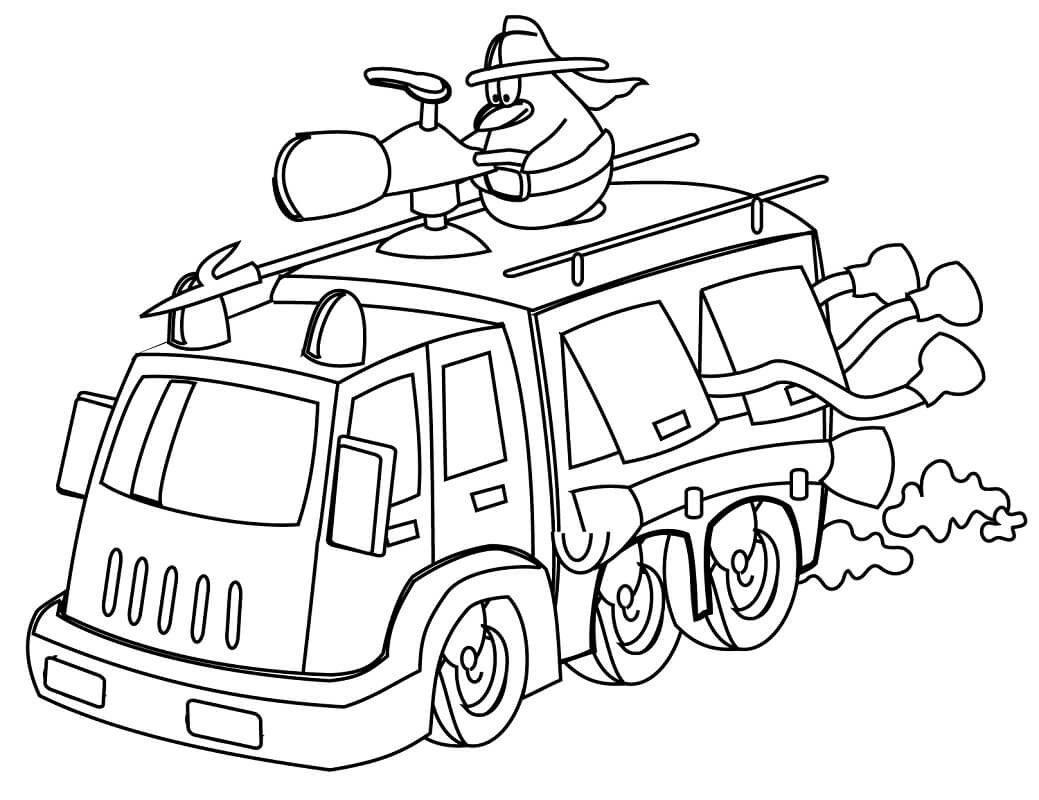 Desenho de Caminhão de Bombeiros com Escada para Colorir e Imprimir e Pintar