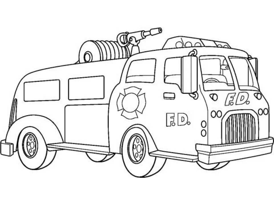 Desenho de Caminhão de Bombeiros com Sirene para Colorir e Imprimir e Pintar