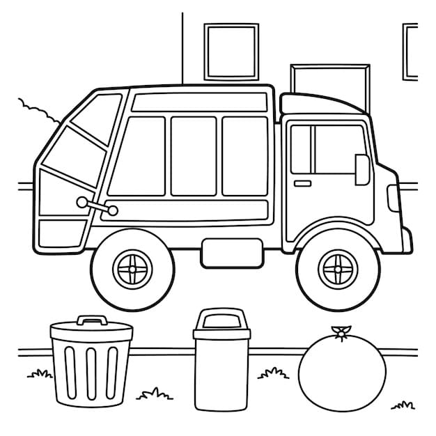Desenho de Caminhão de Lixo Antigo para Colorir e Imprimir e Pintar