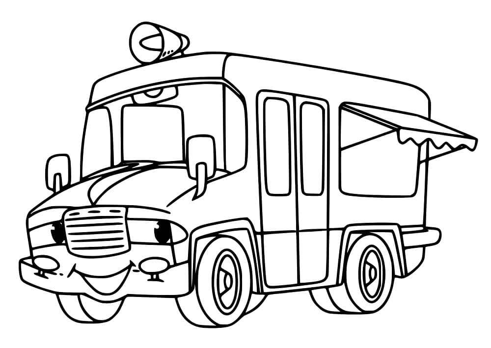 Desenho de Caminhão de Sorvete Feliz para Colorir