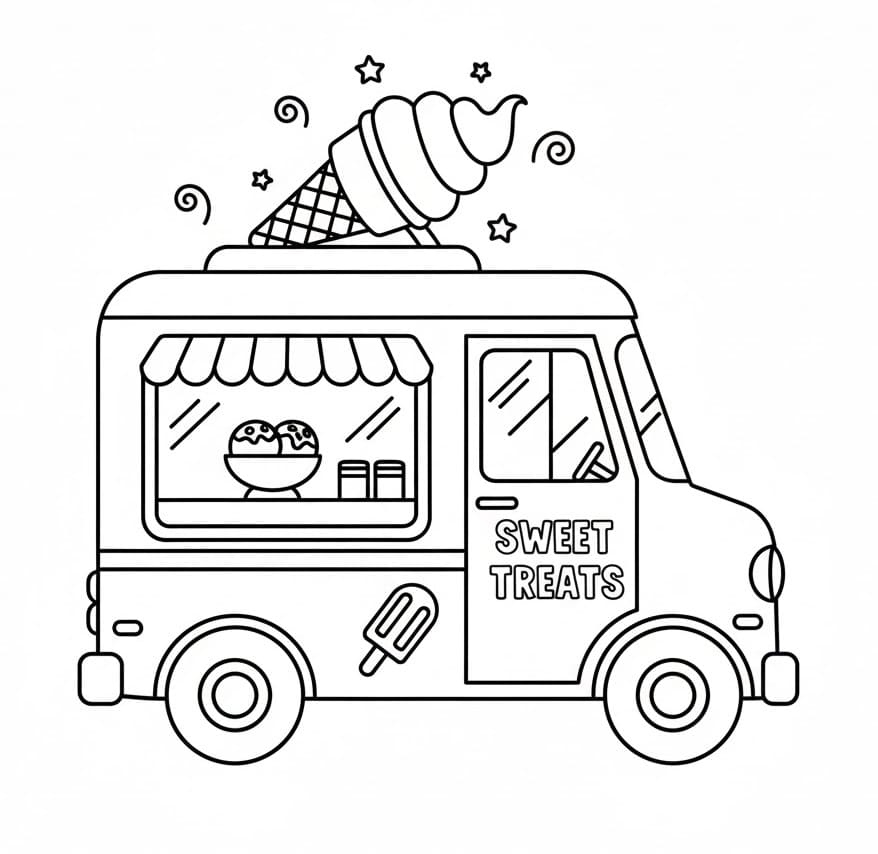 Desenho de Caminhão de Sorvete Grátis para Crianças para Colorir