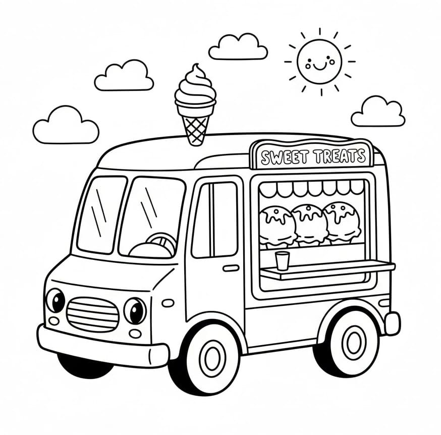 Desenho de Caminhão de Sorvete Grátis para Colorir