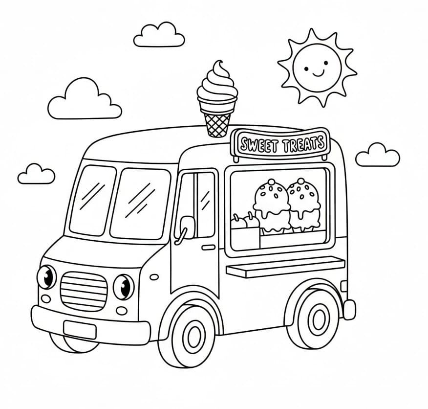 Desenho de Caminhão de Sorvete Imprimivel Grátis para Crianças para Colorir