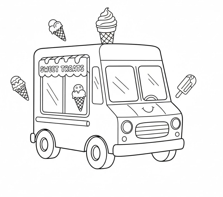 Desenho de Caminhão de Sorvete Imprimivel Grátis para Colorir